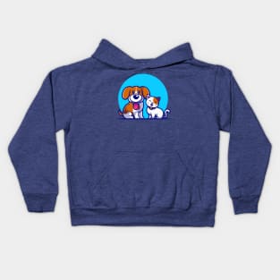 Cute Dog And Cat Friend Cartoon Illustration Kids Hoodie